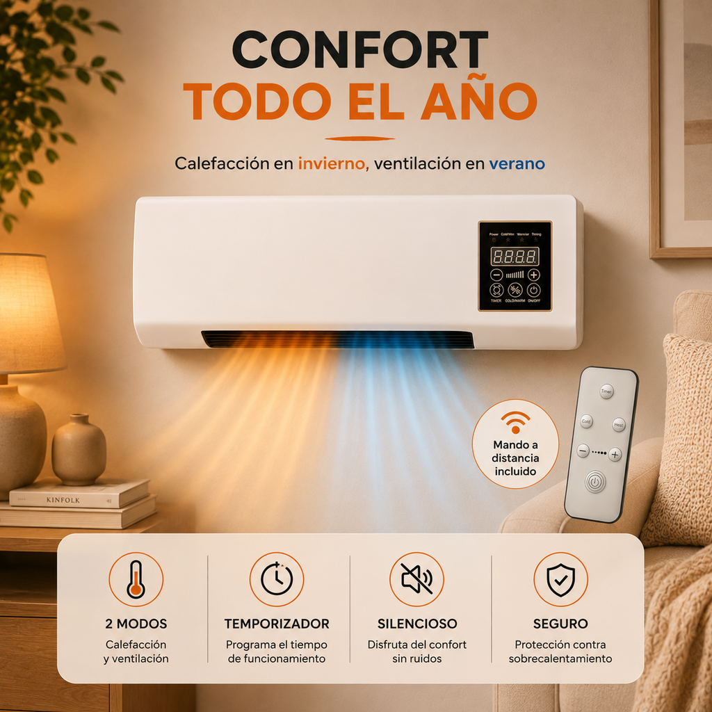 Calefactor y ventilador de pared 1800W