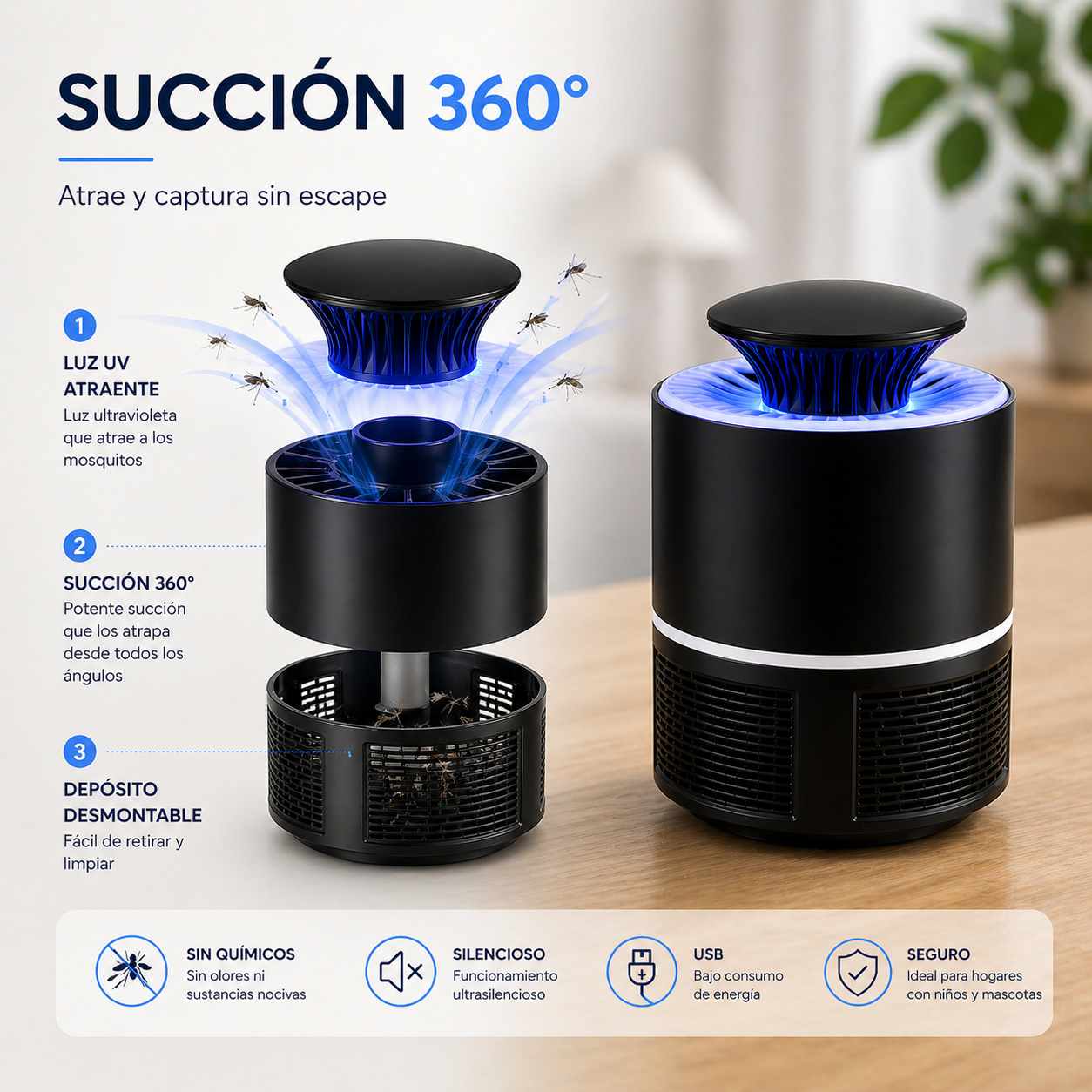 Lámpara antimosquitos por succión