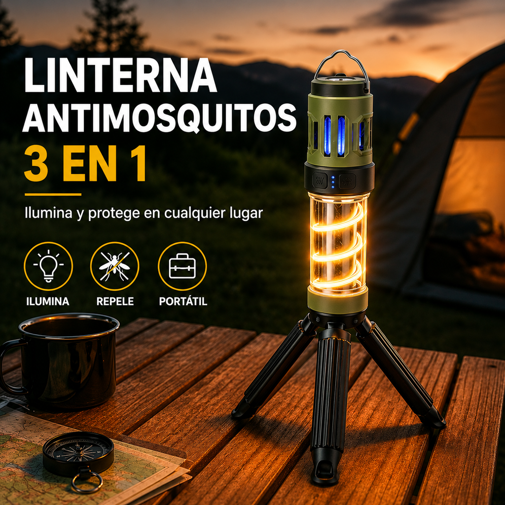Linterna trípode antimosquitos 3 en 1