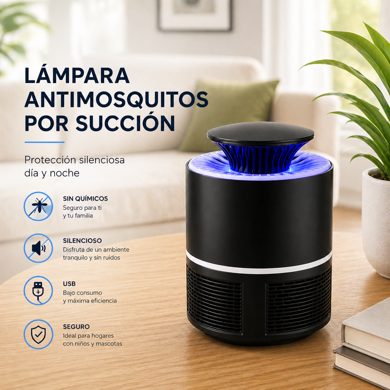 Lámpara antimosquitos por succión